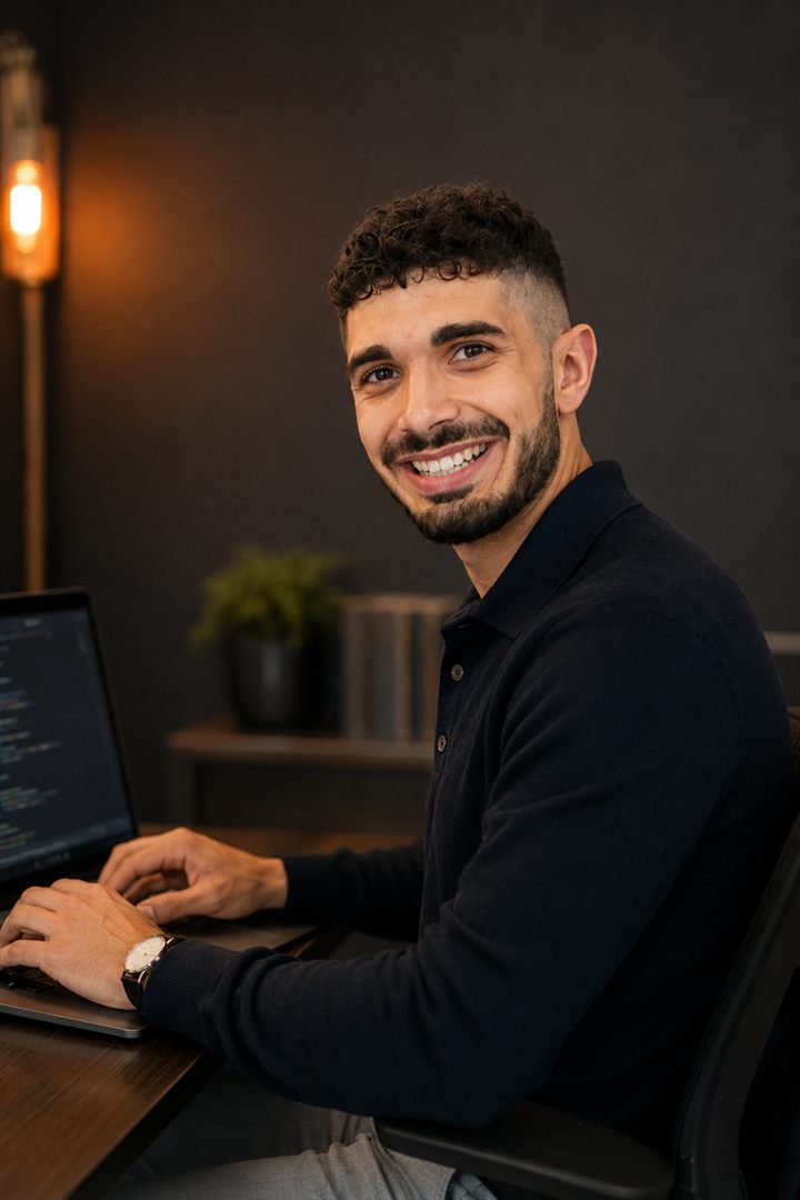 Andrea Pompili al lavoro al computer