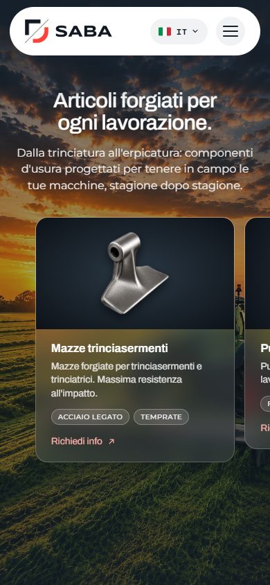 Sito di SABA da telefono: sezione prodotti con le mazze trinciasermenti