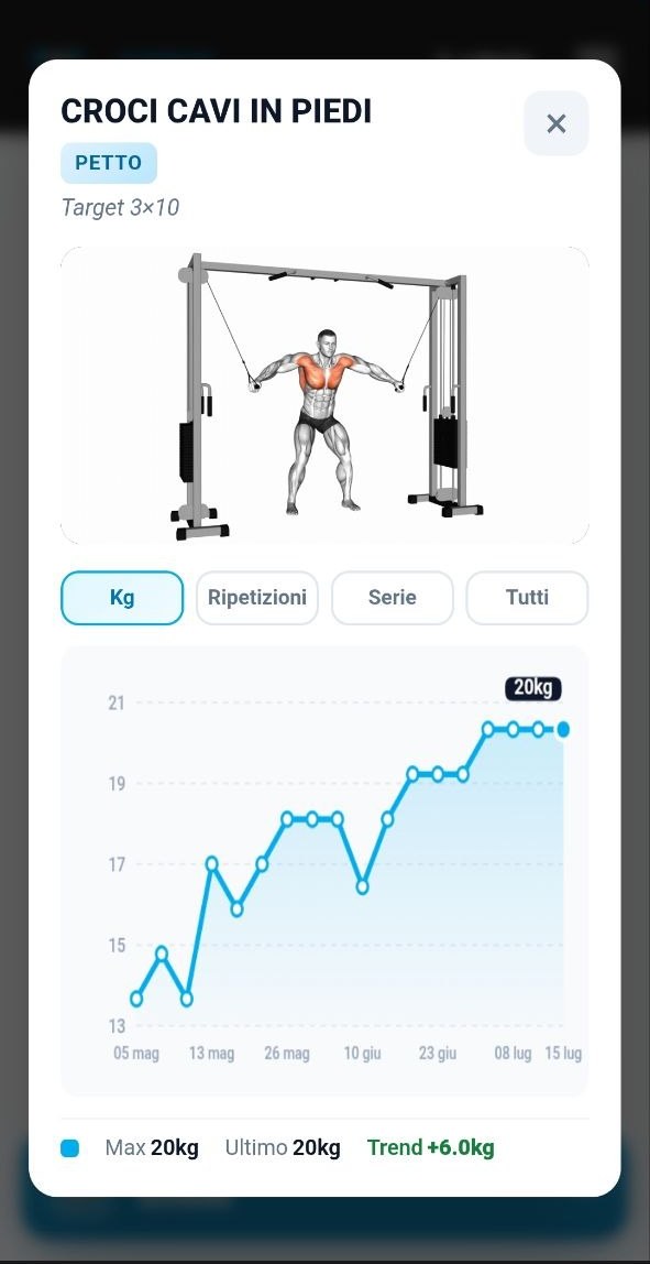 App di Thomas Bresciani: grafico dei carichi di un esercizio nel tempo